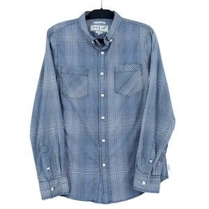 Warp & Weft Button Down Shirt Mens M 100% Cotton Blue White Gingham